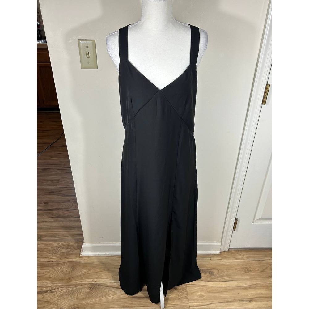 Banana Republic Maxi Slip Dress M Black Cross Back Elegant 90s‎ Minimalism Style